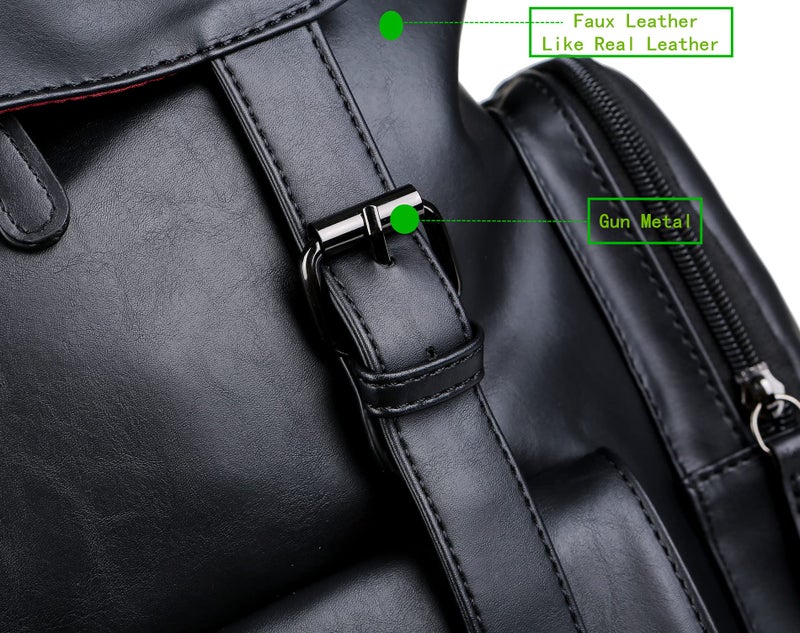 Baosha BP-16 PU Leather Casual Backpack 15.6inch Laptop Backpack Travel Backpack Hiking Comping Backpack Daypack Black - Image 5